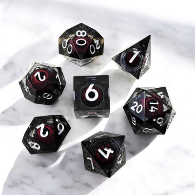 Black Red Infernal Pupil Dragon Eye Liquid Core Resin Dnd D&d Dice Set - Masters Dice