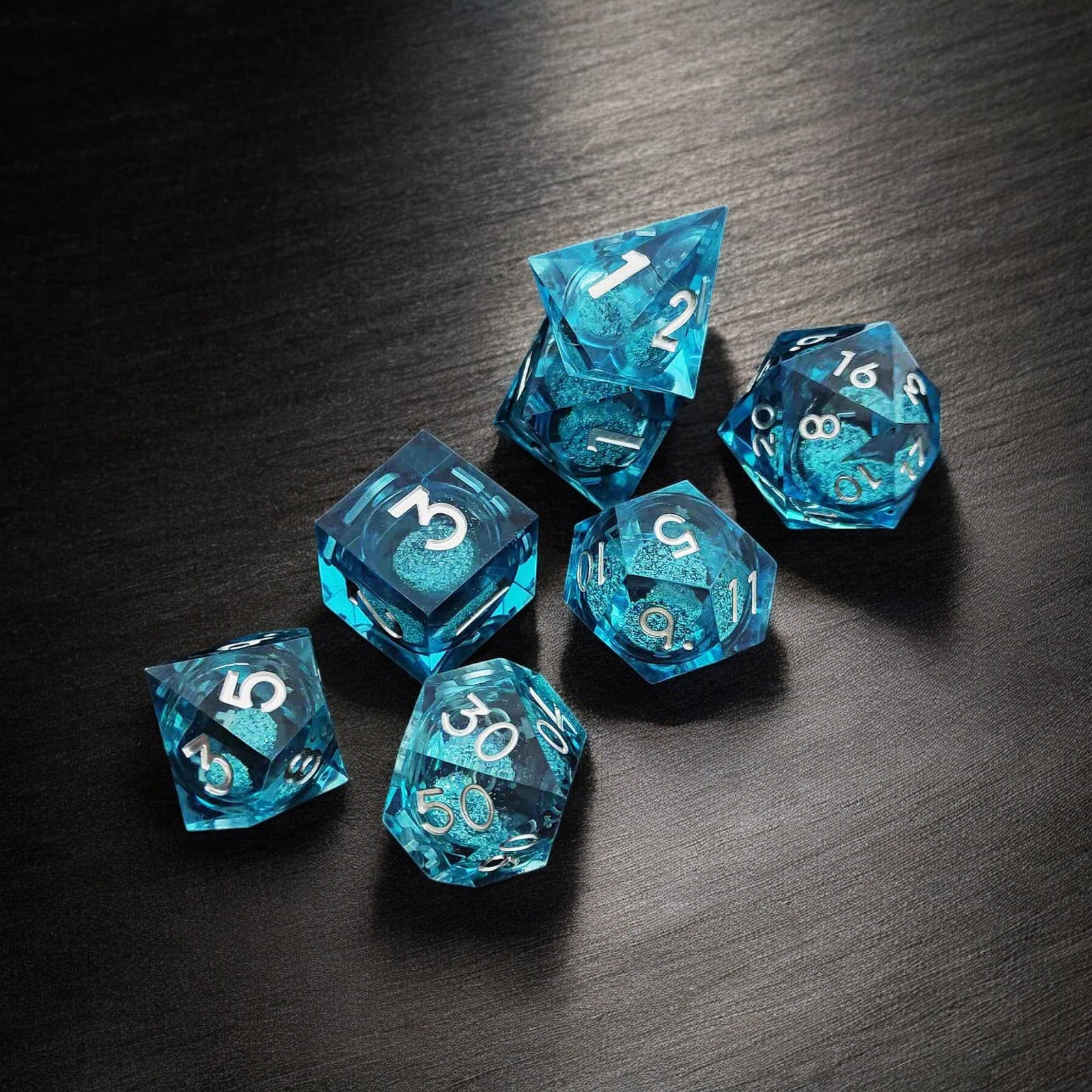 Blue Crystal Tide Liquid Core Resin Dnd D&d Dice Set - Masters Dice