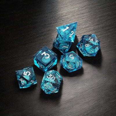 Blue Crystal Tide Liquid Core Resin Dnd D&d Dice Set - Masters Dice