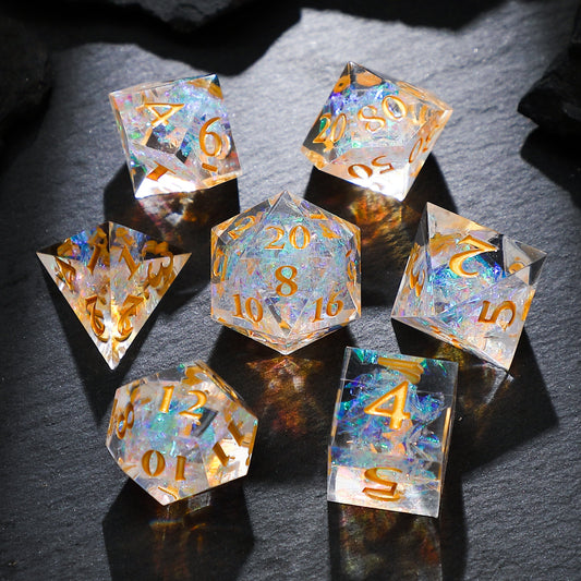 Colorful Gold Twilight Ember Liquid Core Resin Dnd D&d Dice Set