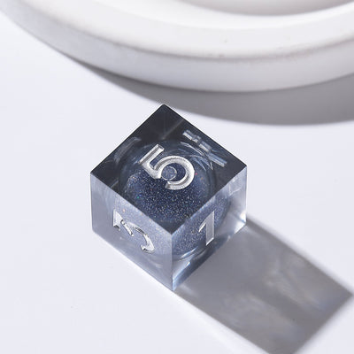 Cosmic Eclipse Gray - Silver with Glitter Liquid Core Resin Dnd D&D Dice Set - Masters Dice