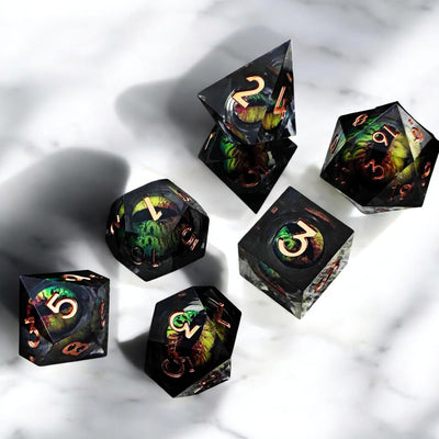 Dark Green Mystic Forest Eye Dragon Eye Liquid Core Resin Dnd D&d Dice Set - Masters Dice