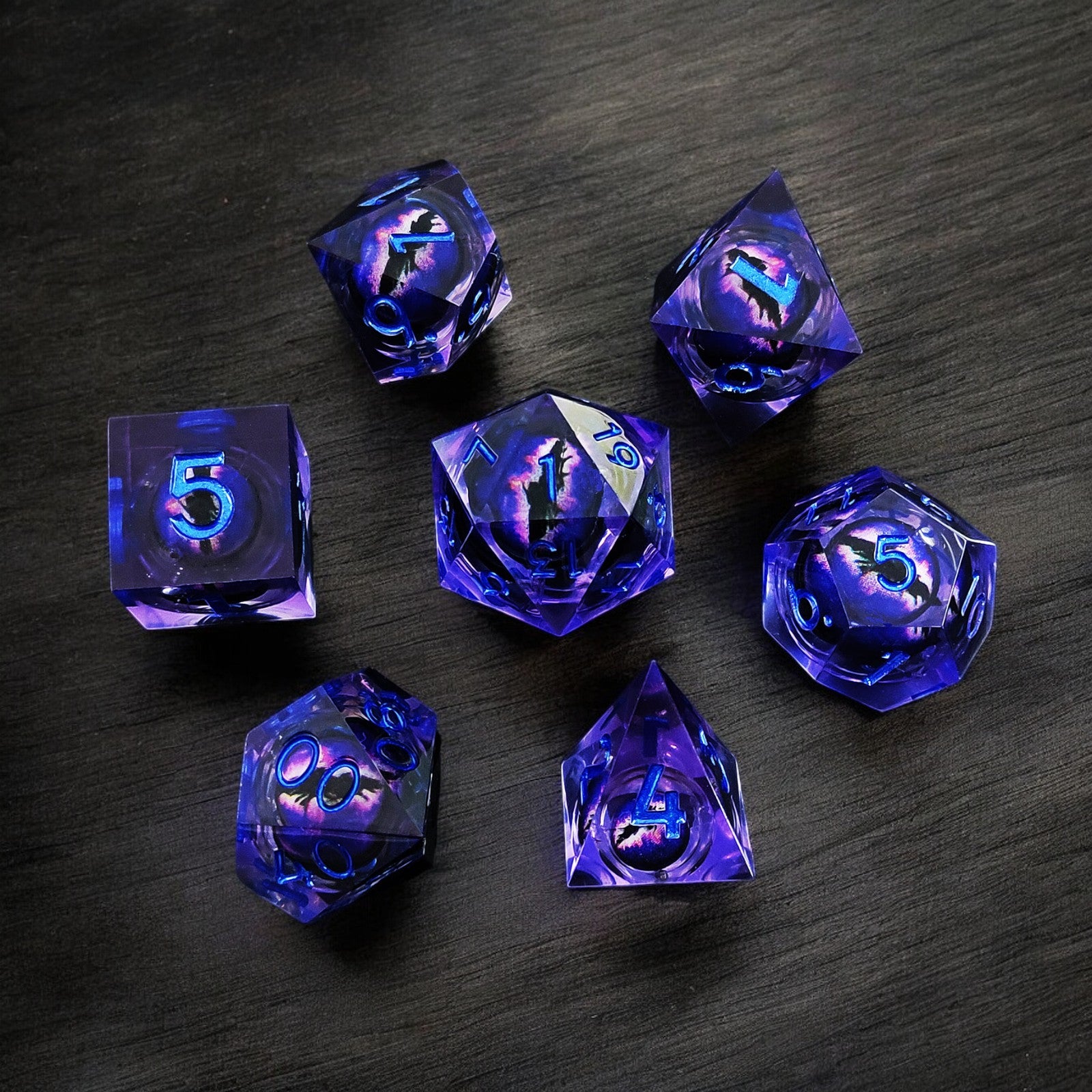 Dark Purple Phantom Nebula Dragon Eye Liquid Core Resin Dnd D&d Dice Set - Masters Dice
