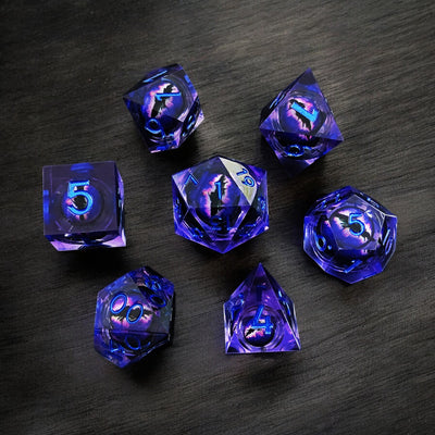 Dark Purple Phantom Nebula Dragon Eye Liquid Core Resin Dnd D&d Dice Set - Masters Dice