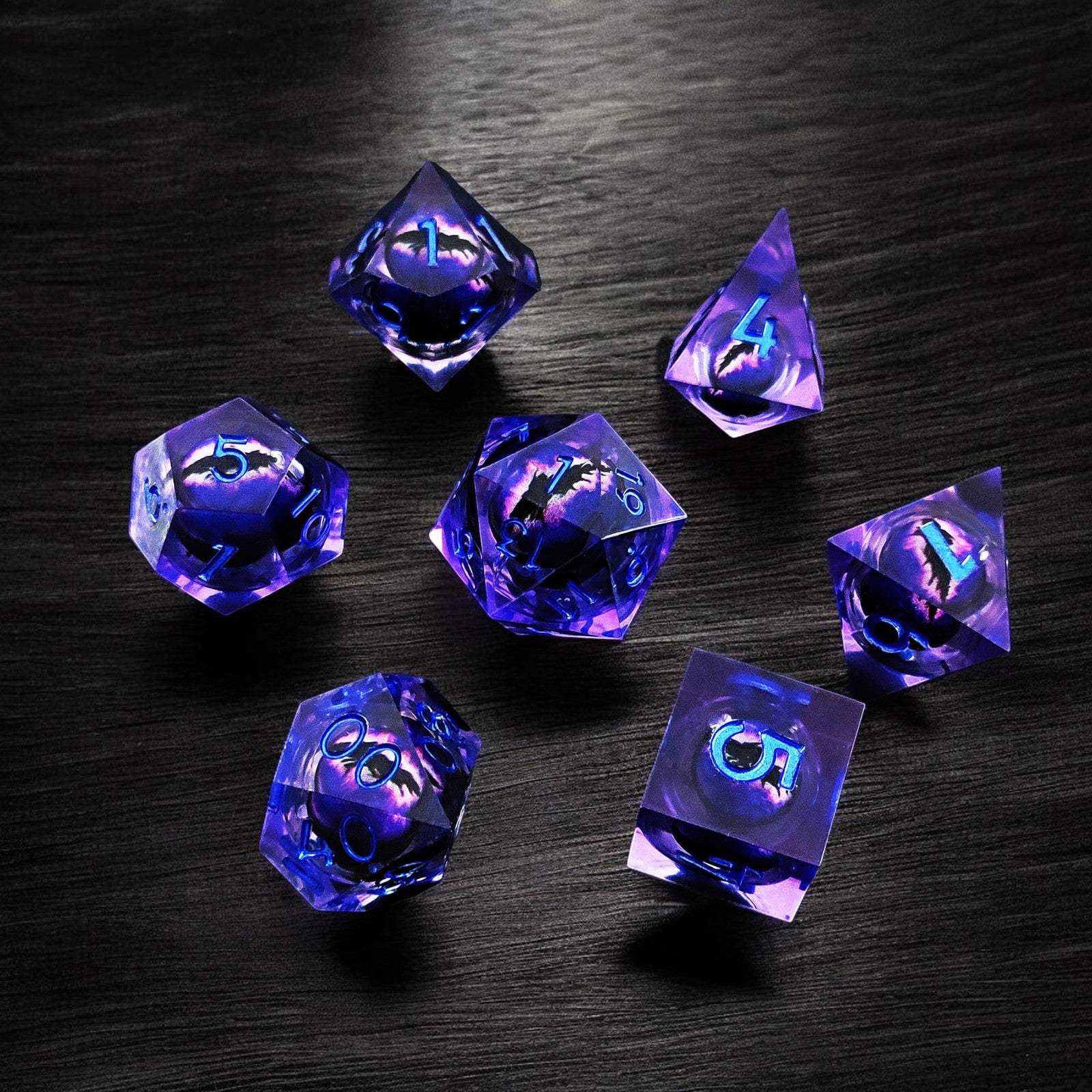 Dark Purple Phantom Nebula Dragon Eye Liquid Core Resin Dnd D&d Dice Set - Masters Dice