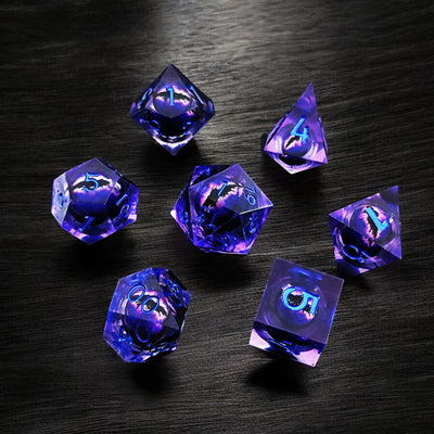 Dark Purple Phantom Nebula Dragon Eye Liquid Core Resin Dnd D&d Dice Set - Masters Dice