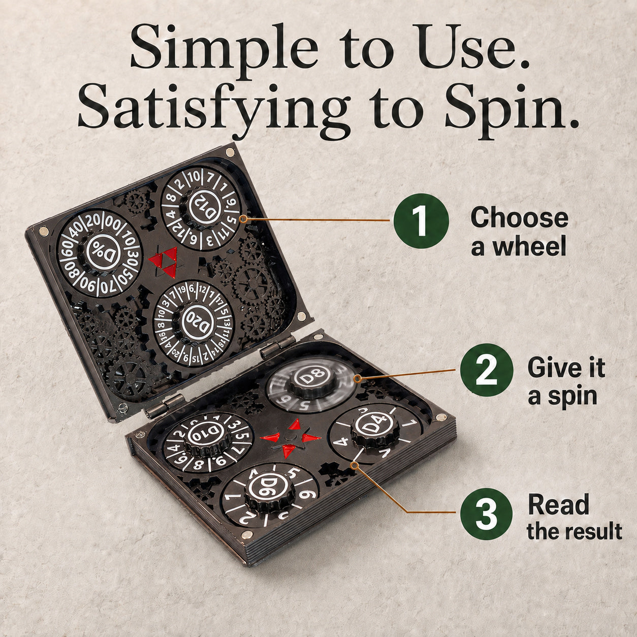 Masters Dice Codex #001 – Spellbook | 7-in-1 Pocket Spinner DND Dice Set