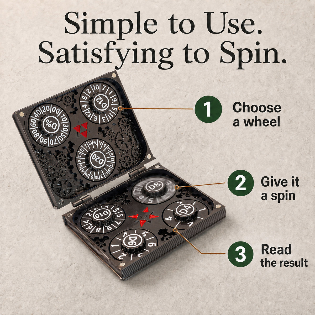 Masters Dice Codex #001 – Spellbook | 7-in-1 Pocket Spinner DND Dice Set