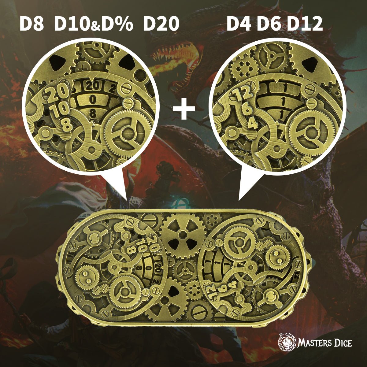 Masters Dice Artifact 001 – 7 - in - 1 Gearforged Spinner DND Dice for Dungeon Masters & True Fans - Masters Dice