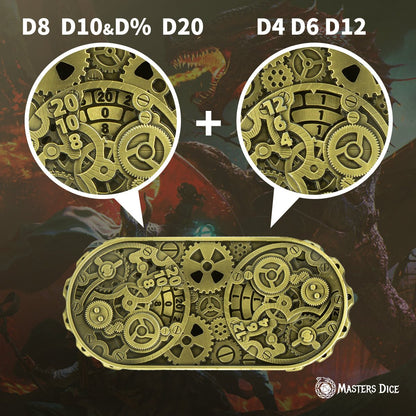 Masters Dice Artifact 001 – 7 - in - 1 Gearforged Spinner DND Dice for Dungeon Masters & True Fans - Masters Dice