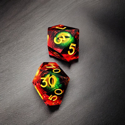 Golden Flame Dragon Eye Liquid Core Resin Dnd D&d Dice Set - Masters Dice