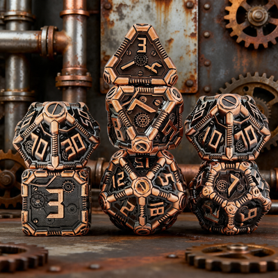 Clockwork Gear Core Metal Dnd D&d Dice Set - Antique Copper