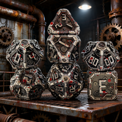 Clockwork Gear Core Metal Dnd D&d Dice Set - Silver Blood