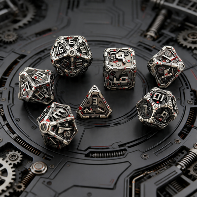 Clockwork Gear Core Metal Dnd D&d Dice Set - Silver Blood