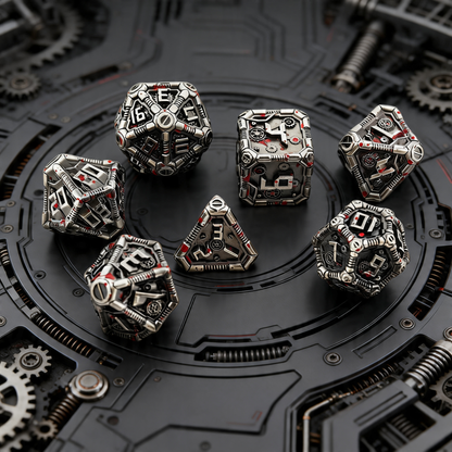 Clockwork Gear Core Metal Dnd D&d Dice Set - Silver Blood