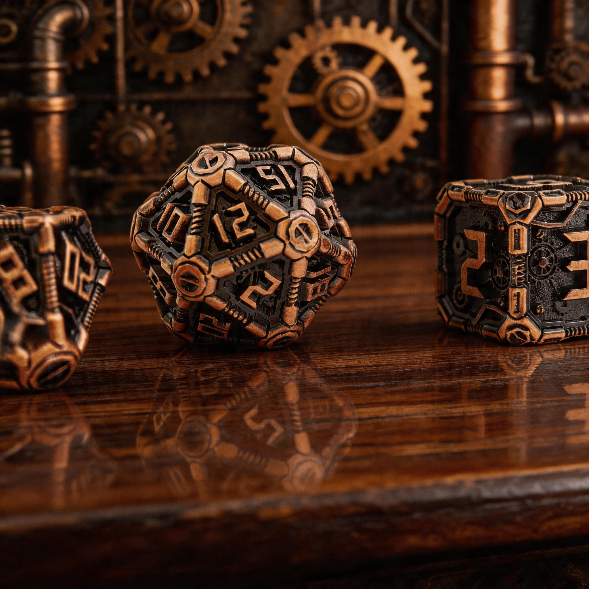 Clockwork Gear Core Metal Dnd D&d Dice Set - Antique Copper