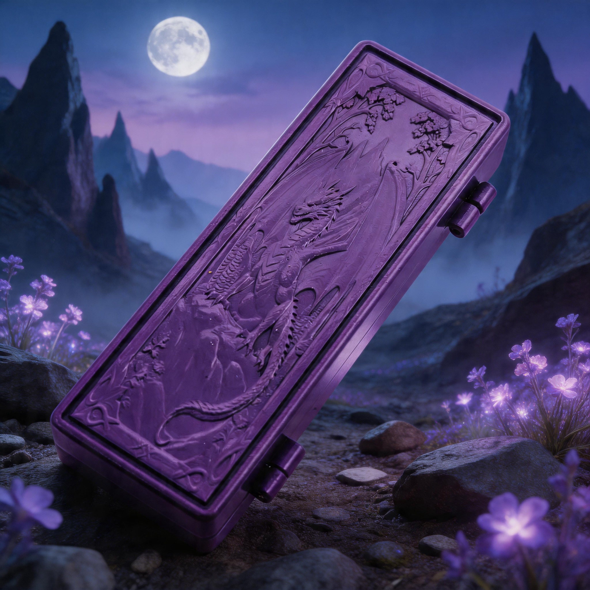 Masters Dice Relic #004 – Folded Fate Codex | 7-in-1 Folding Metal Dice - Amethyst Purple