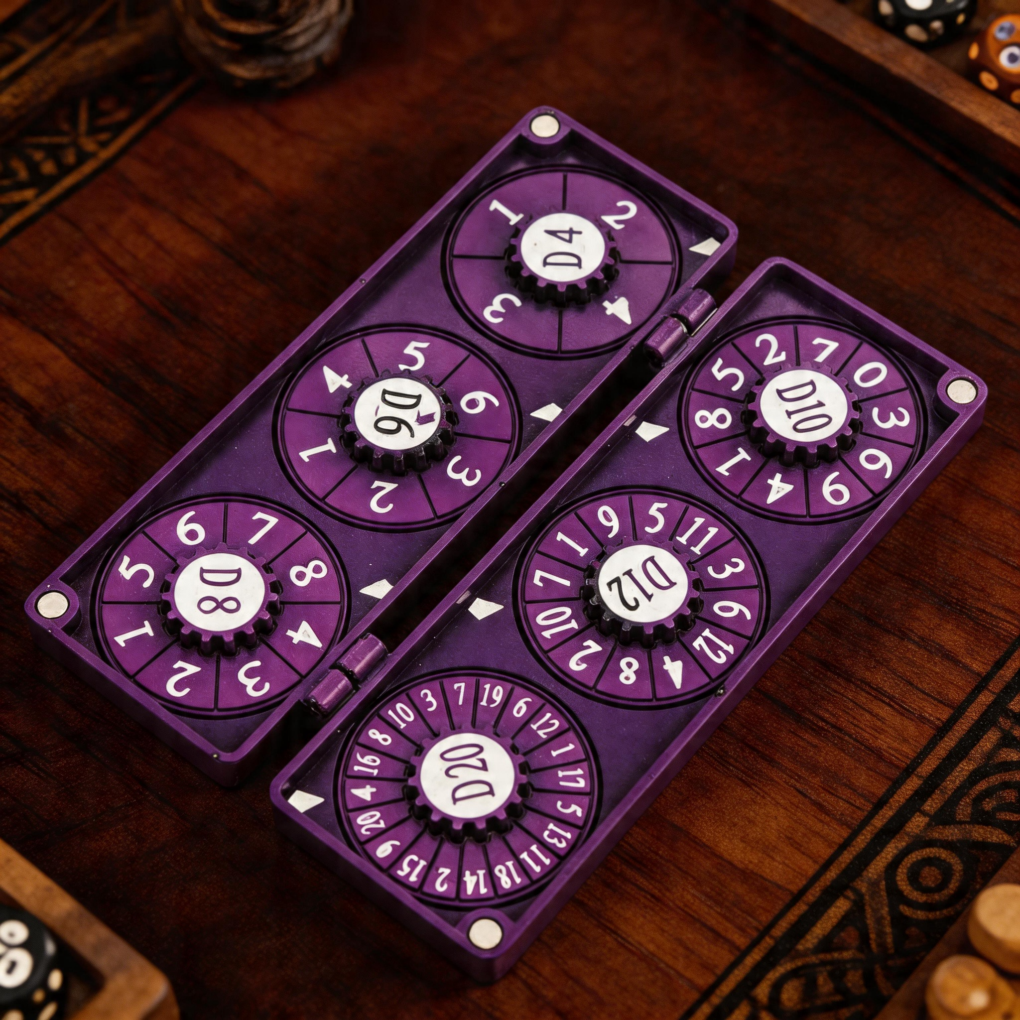 Masters Dice Relic #004 – Folded Fate Codex | 7-in-1 Folding Metal Dice - Amethyst Purple