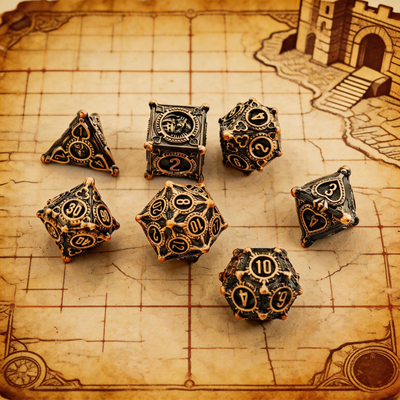 Gambler’s Sigil Playing Card Metal Dnd D&d Dice Set - Antique Copper