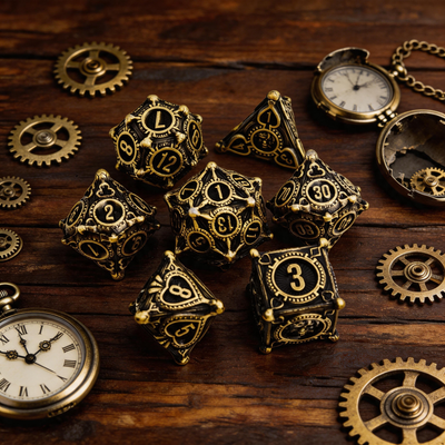 Gambler’s Sigil Playing Card Metal Dnd D&d Dice Set - Antique Bronze