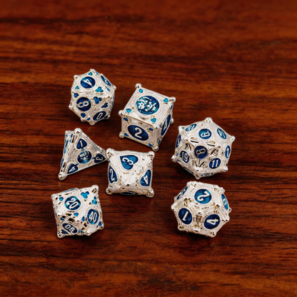 Gambler’s Sigil Playing Card Metal Dnd D&d Dice Set - Silver Blue