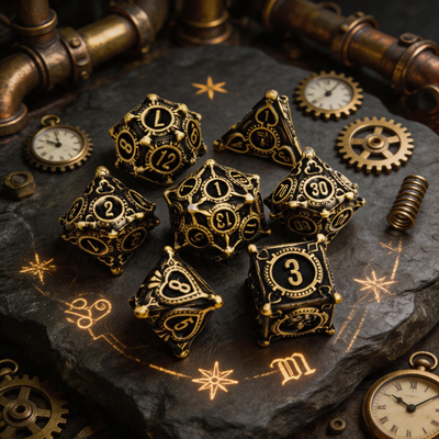 Gambler’s Sigil Playing Card Metal Dnd D&d Dice Set - Antique Bronze