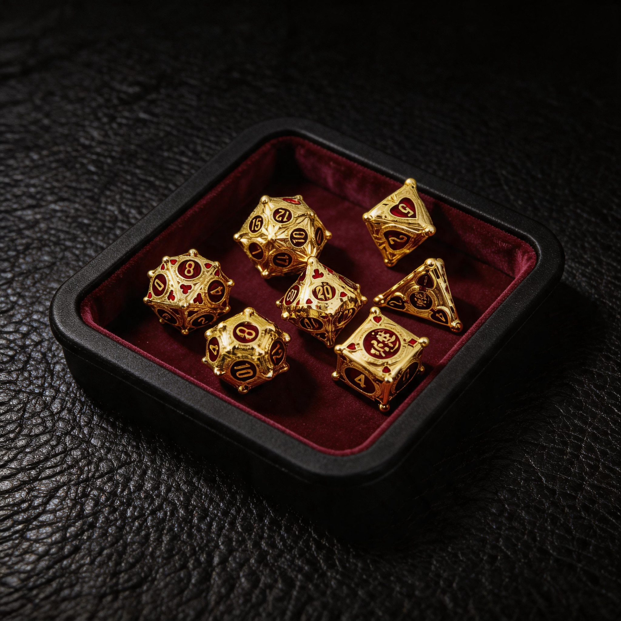 Gambler’s Sigil Playing Card Metal Dnd D&d Dice Set - Gold Red