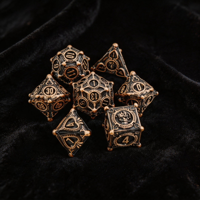 Gambler’s Sigil Playing Card Metal Dnd D&d Dice Set - Antique Copper