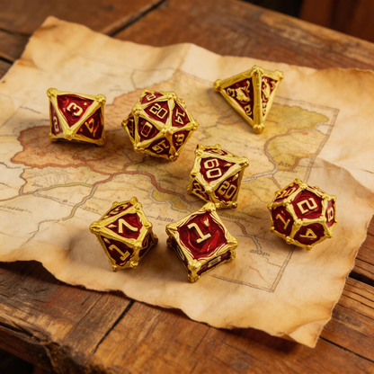 Dragon Crest Ancient Wyrm Metal Dnd D&d Dice Set - Gold Red