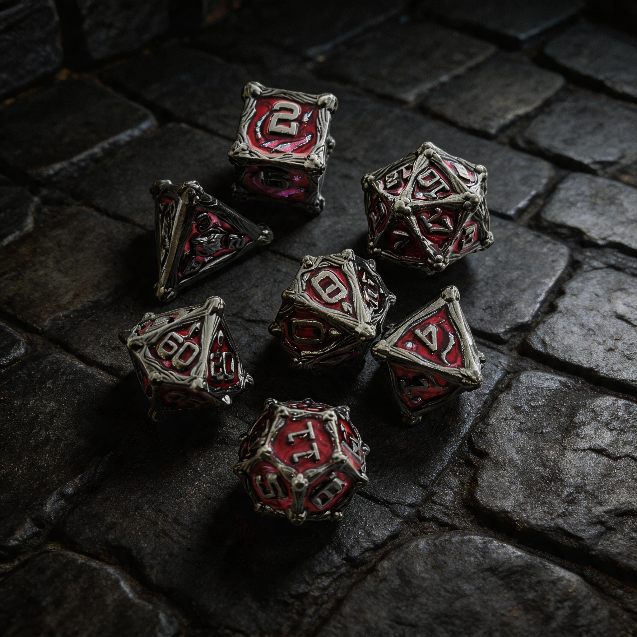 Dragon Crest Ancient Wyrm Metal Dnd D&d Dice Set - Pearl Gunmetal Red