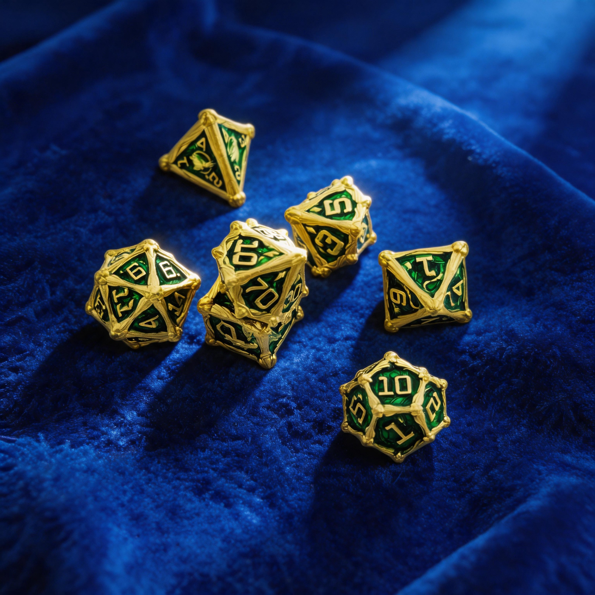 Dragon Crest Ancient Wyrm Metal Dnd D&d Dice Set - Gold Green