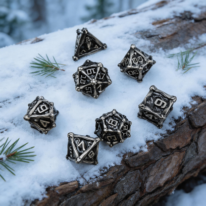 Dragon Crest Ancient Wyrm Metal Dnd D&d Dice Set - Antique Nickel