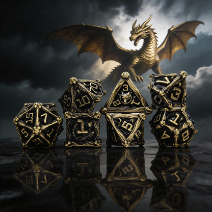 Dragon Crest Ancient Wyrm Metal Dnd D&d Dice Set - Antique Bronze