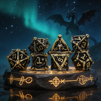 Dragon Crest Ancient Wyrm Metal Dnd D&d Dice Set - Antique Bronze