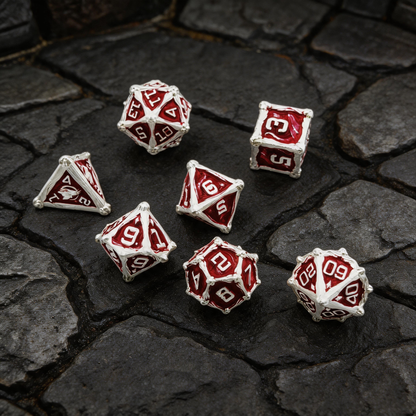 Dragon Crest Ancient Wyrm Metal Dnd D&d Dice Set - Silver Red