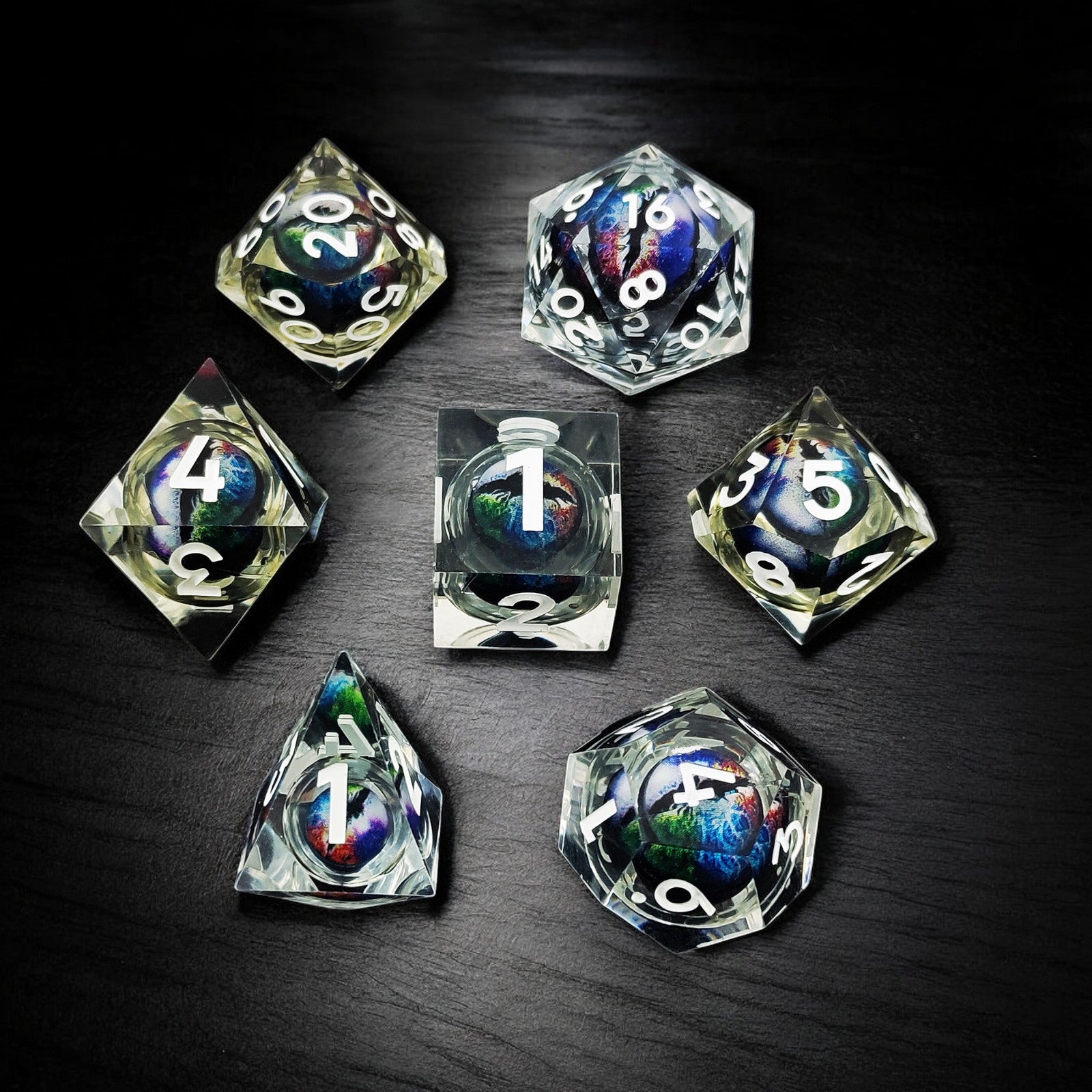 Prismatic Void Dragon Eye Liquid Core Resin Dnd D&d Dice Set - Masters Dice