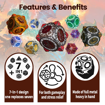 Masters Dice Relic #000 – Class Legacy Spinner | 7-in-1 Dual-Spinner-Metallwürfel