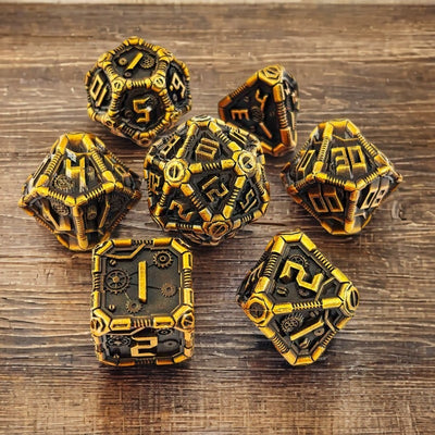Clockwork Gear Core Metal Dnd D&d Dice Set - Antique Gold
